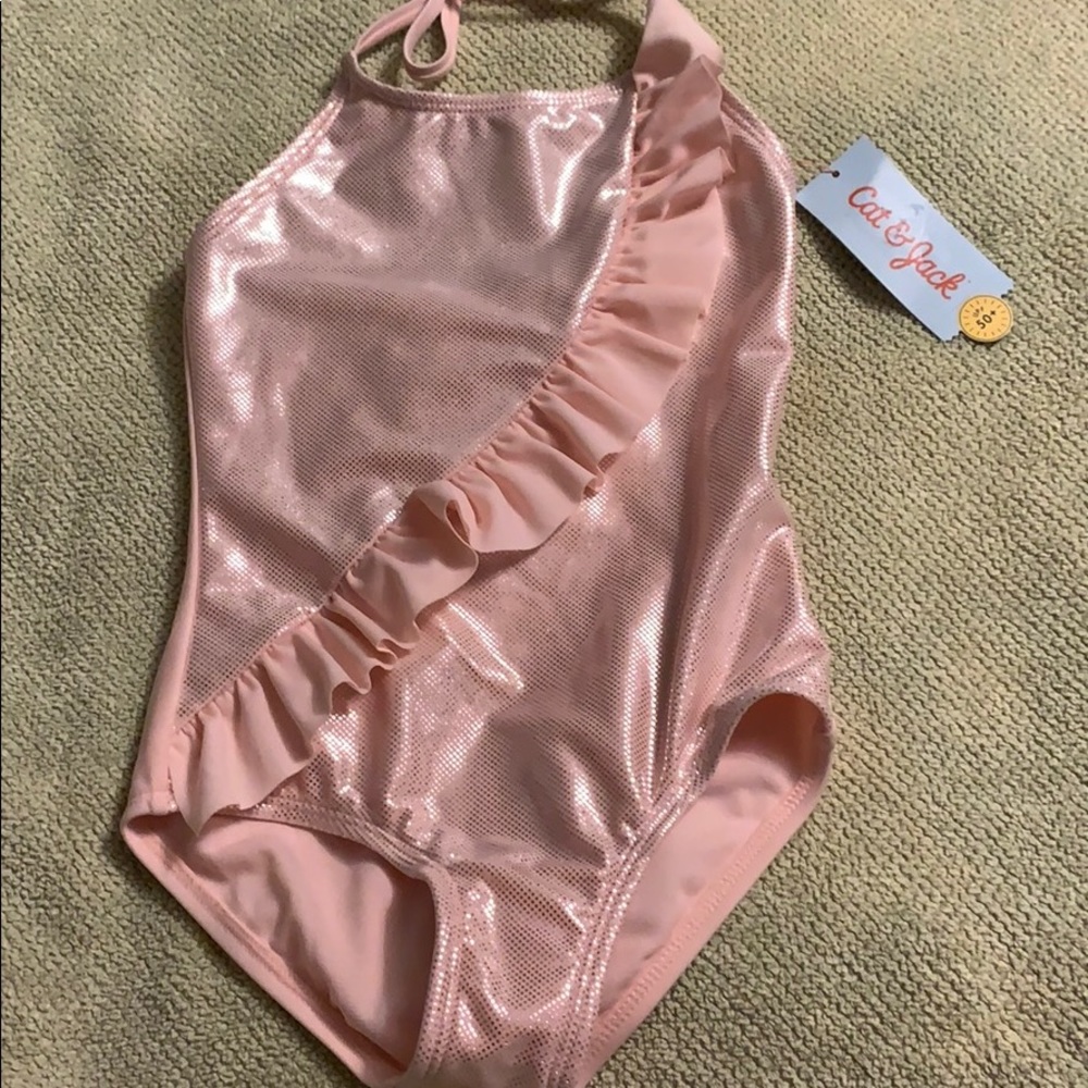 Kids one piece pink shimmer bathing suit